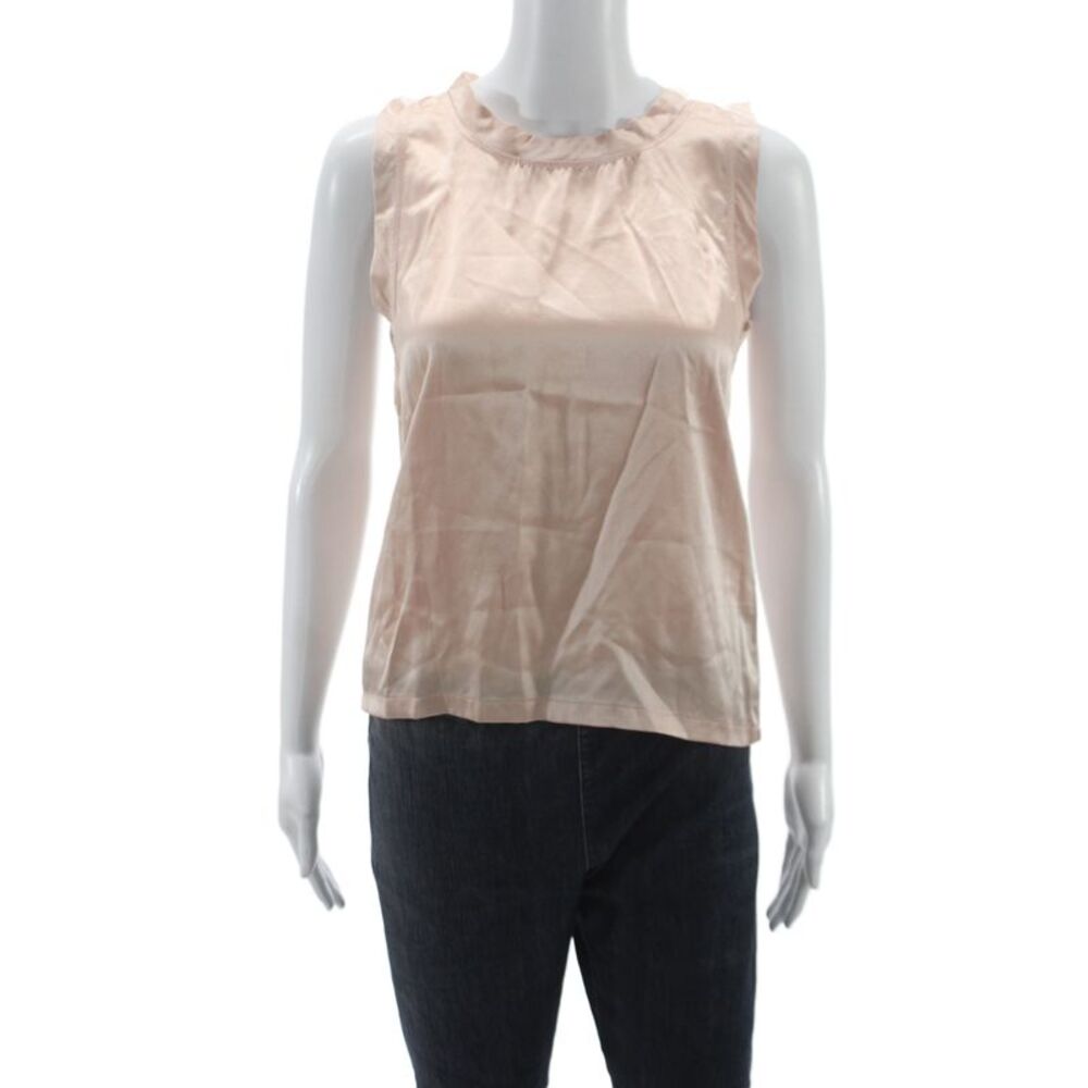 Imrie Women Silk Beige Sleeveless Round Neck Basic Blouse Size S